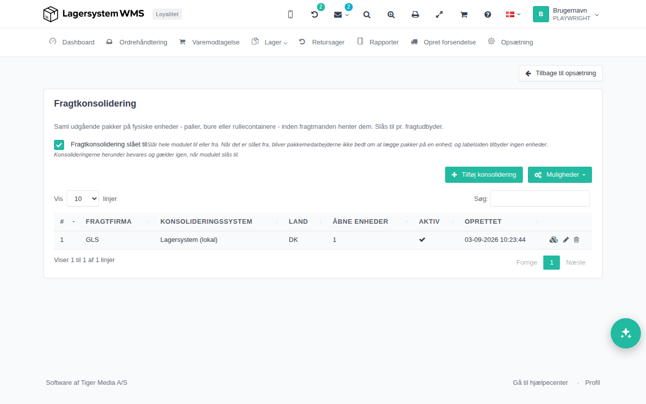 Fragtkonsolidering oversigt med aktiv-switch