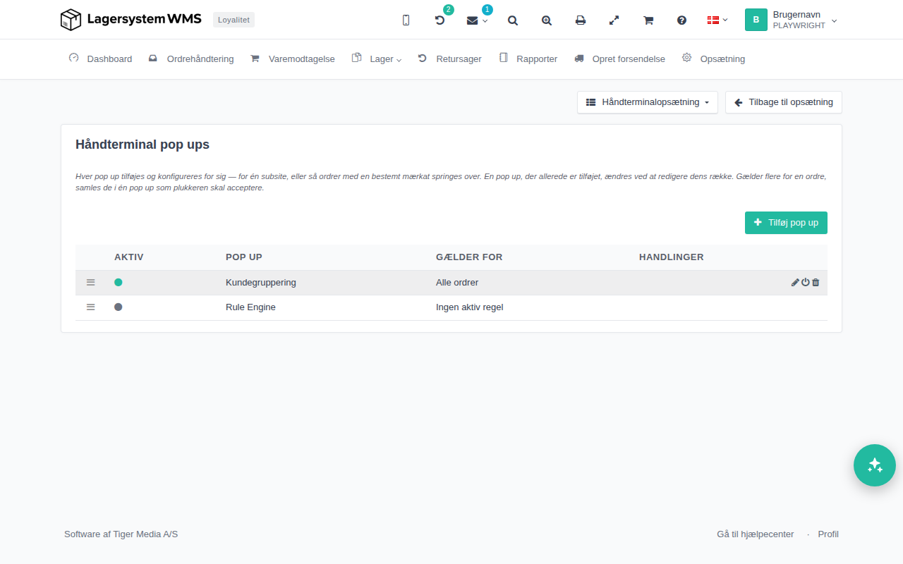 Dialog til redigering af en eksisterende håndterminal-pop-ups indstillinger
