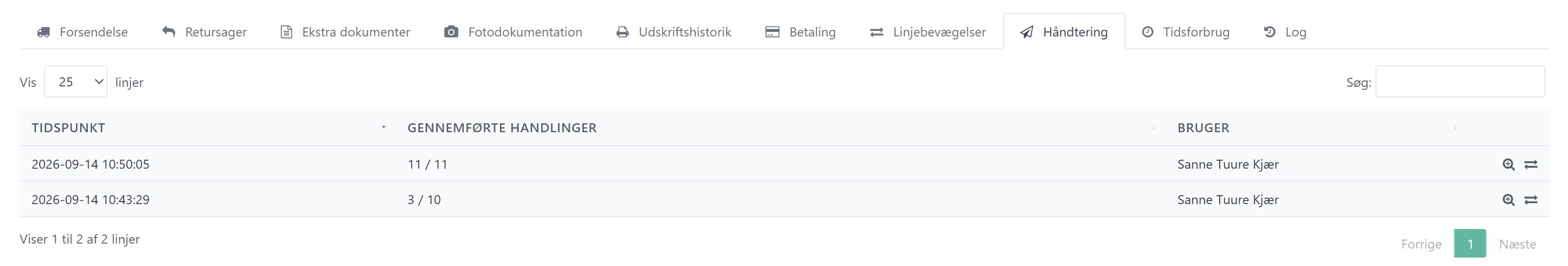 Oversigt over fulfilmenthistorik