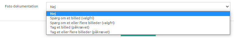 Indstillinger til Fotodokumentation.