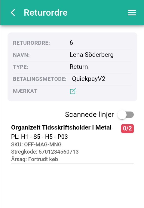 Return order on app