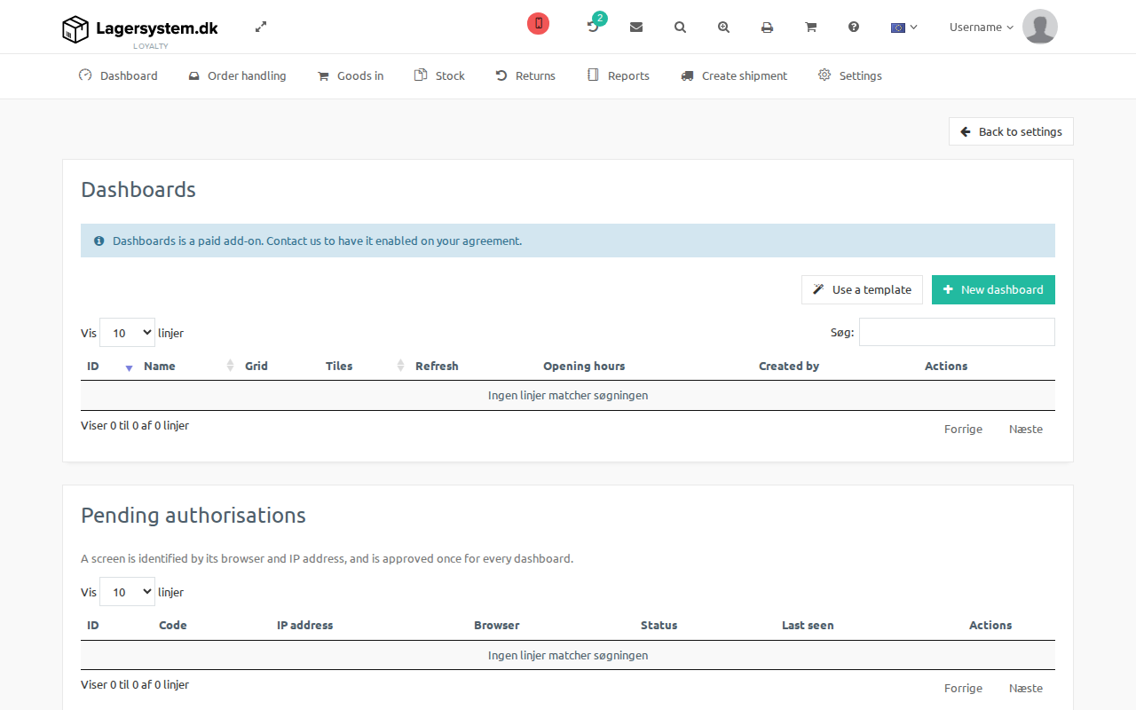 Modal for adding a KPI tile to the grid
