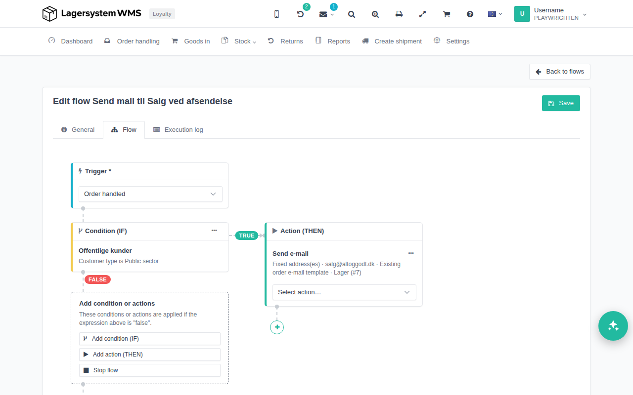 Flow with conditions and actions in the canvas