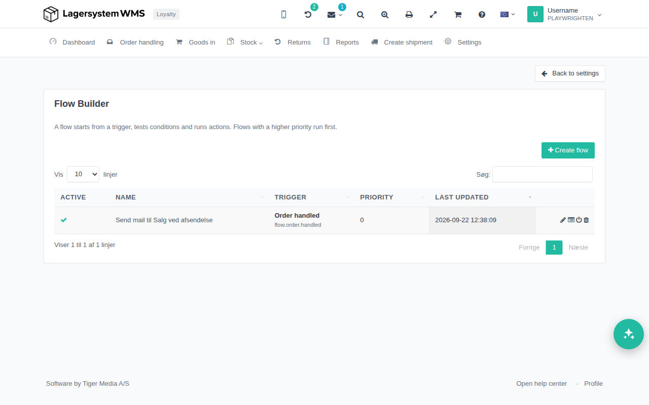 List of flows with a created flow