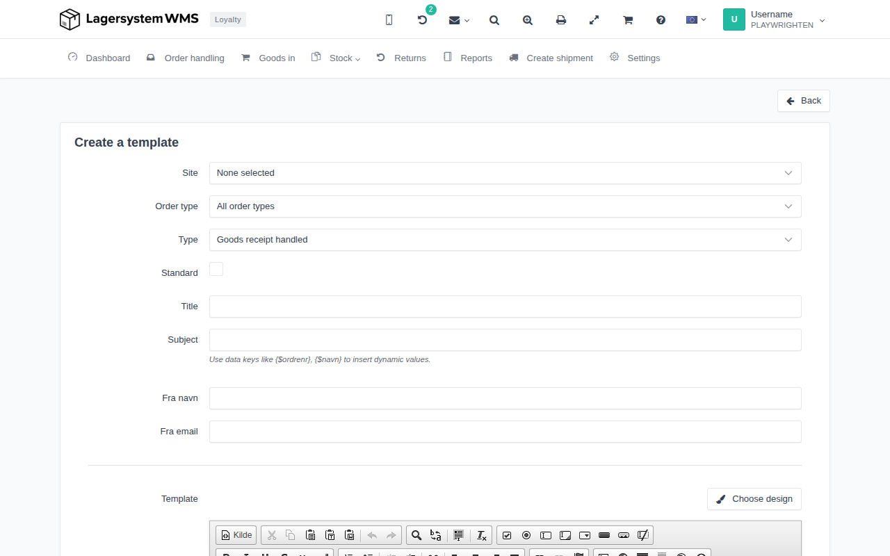 Template editing with the Choose design button
