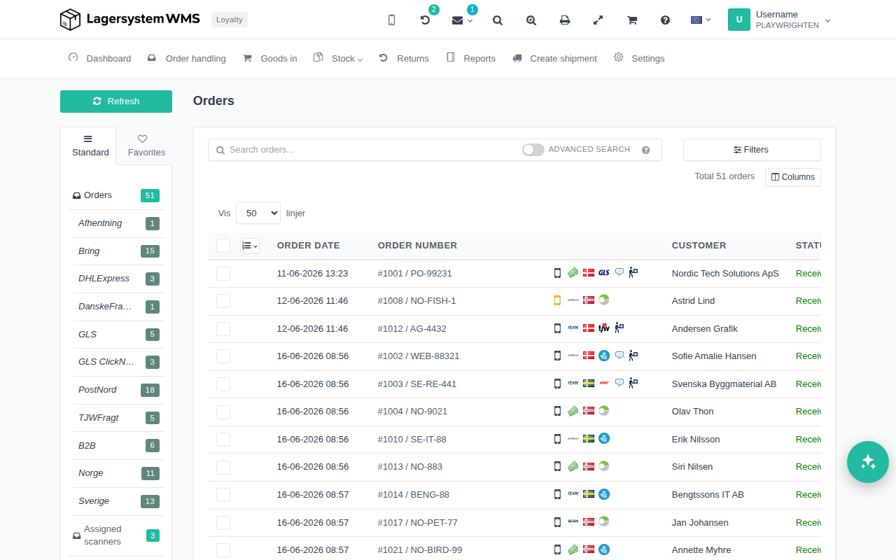 Order overview with search field and the "Advanced search" toggle